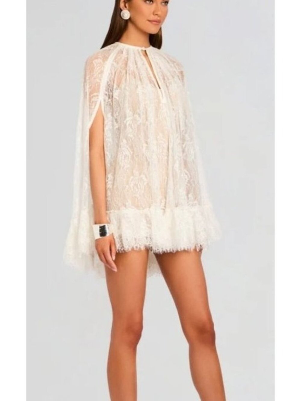 NWT Hemant & Nandita Women's White Adra Mini Cape Dress w/Slip size M